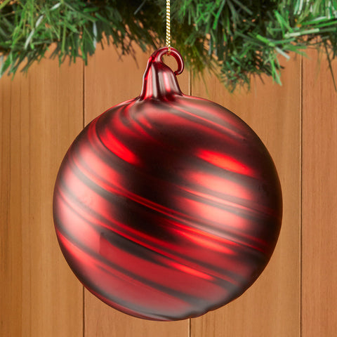 Matte Red Swirl Glass Ornament - 4"