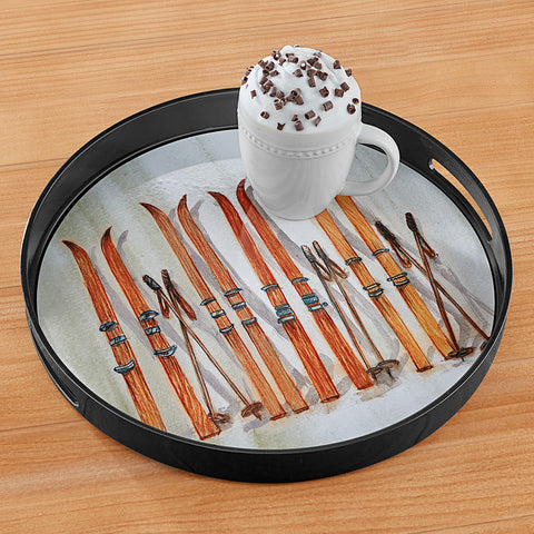 rockflowerpaper Lacquer Serving Tray, Mont Blanc Ski – 15" Round
