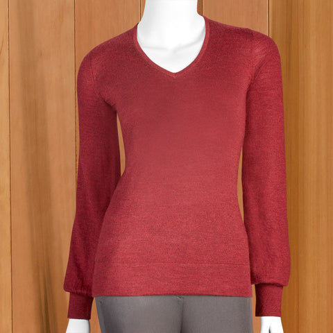 Kinross Cashmere Women's Gathered Sleeve V-Neck Sweater