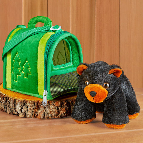 Stuffed Black Bear Plush Toy with Carrier