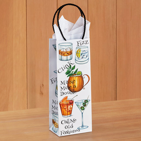 Caspari Wine & Bottle Paper Gift Bag, Cocktail Hour