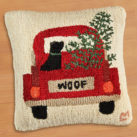 Chandler 4 Corners 18" Hooked Pillow, Truck Tree Lab