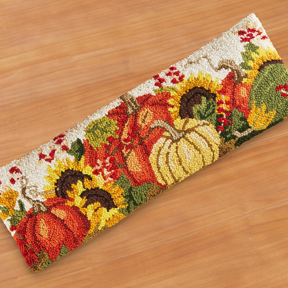 Peking Handicraft 24" x 8" Hooked Pillow, Pumpkins