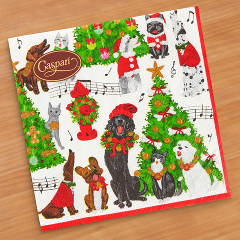 Caspari Paper Cocktail Napkins, Caroling Pets