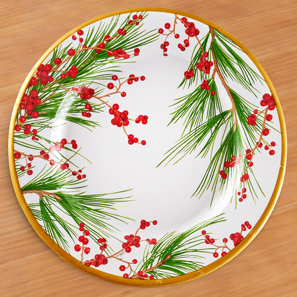 Caspari Paper Plates, Berries and Pine