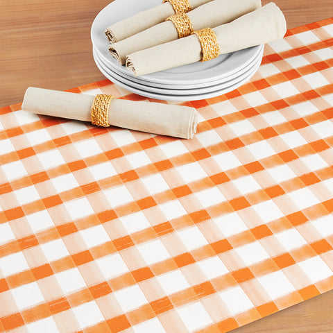 Hester & Cook Paper Table Runner, Orange Painted Check