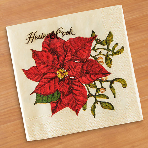 Hester & Cook Paper Cocktail Napkins, Poinsettia