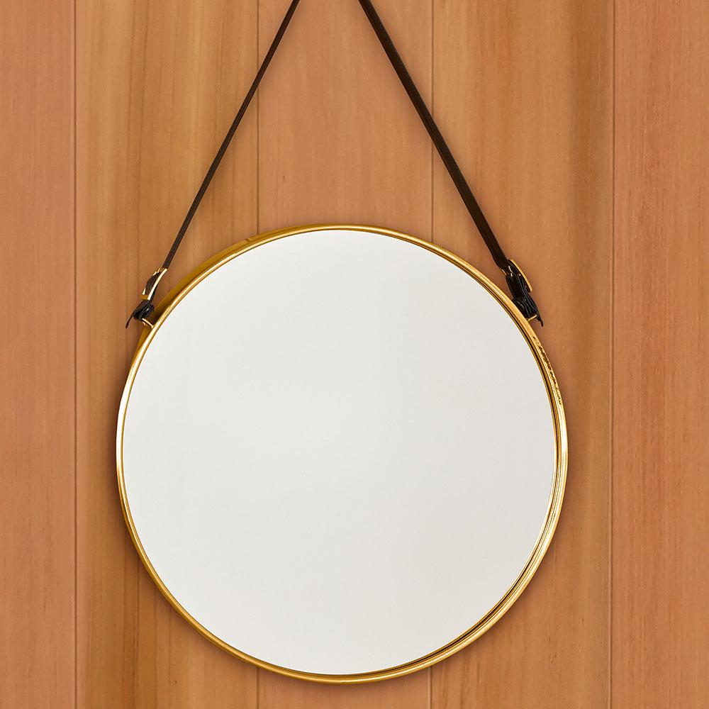 Strap-Hung Brushed Brass Mirror