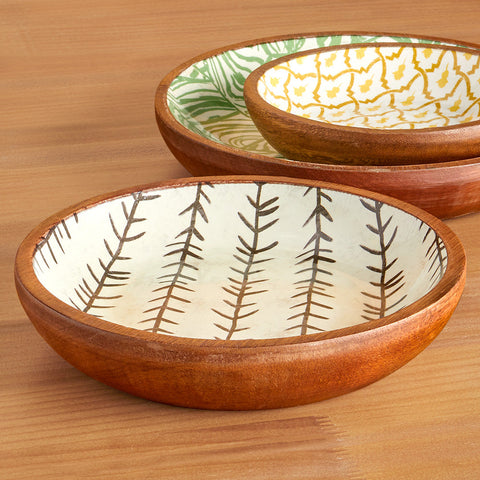 Enameled Acacia Wood Bowls