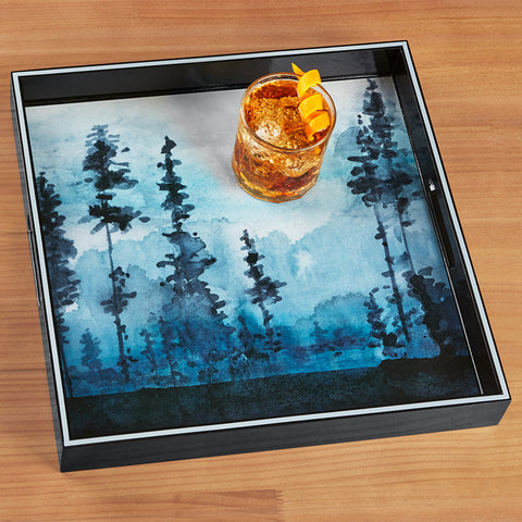 rockflowerpaper Lacquer Serving Tray, Winter Woods - 15" Square