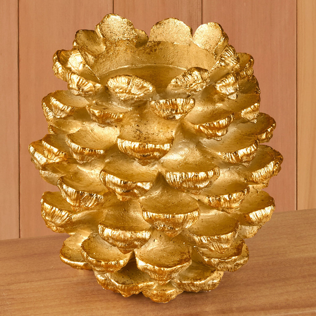 Golden Resin Pinecone Pillar Candleholder