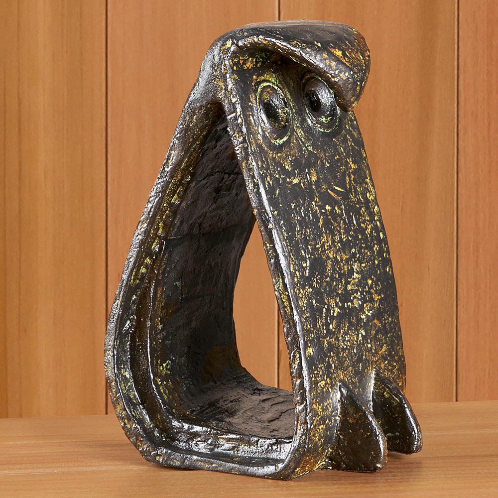 Cast Iron Bent Owl Sculpture