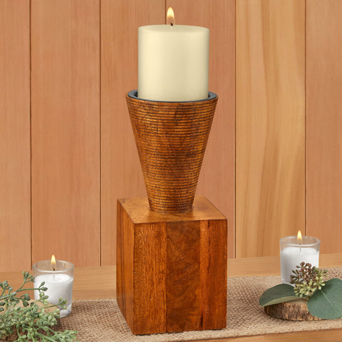 Turcan Wood Pillar Candleholder