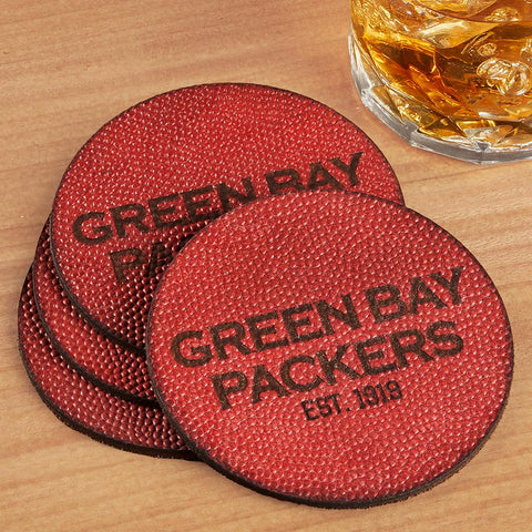 Green Bay Packers Football Leather Coasters, Set of 4