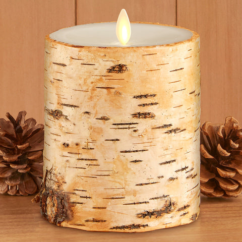 Luminara Unscented Flameless Pillar Candle, Birch Wood