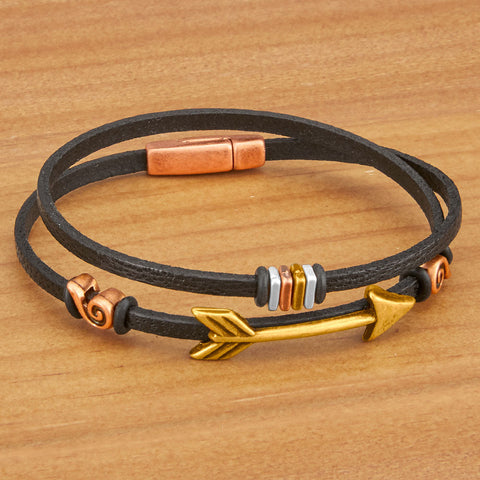 Montana Leather Double-Wrap Bracelet, Arrow