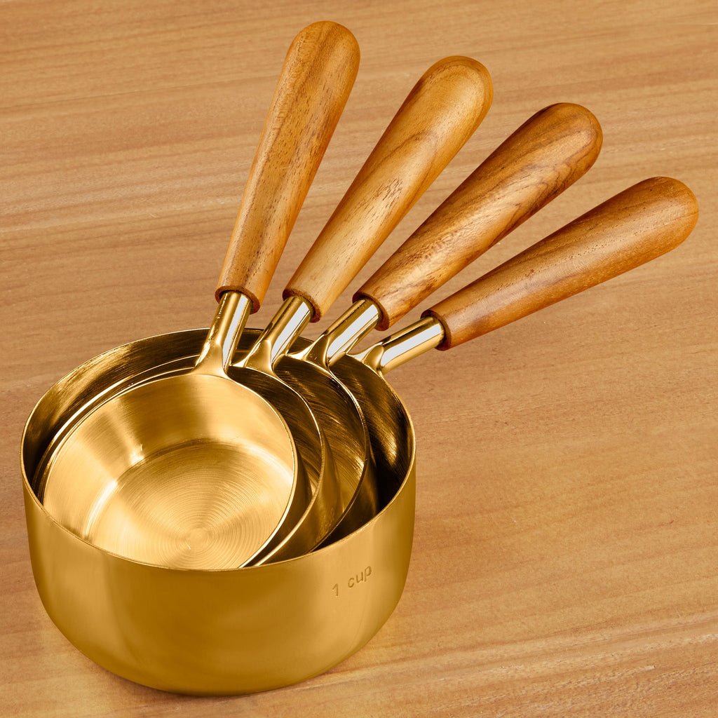 Be Home Gold & Wood Measuring Cups, Set of 4