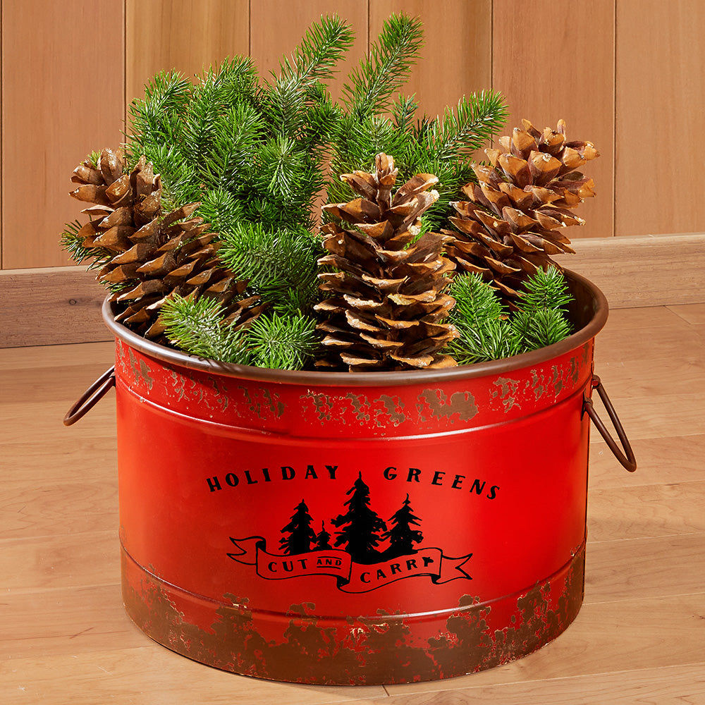 Vintage Metal Holiday Greens Container