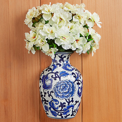 Blue & White Porcelain Chinoiserie Wall Vase