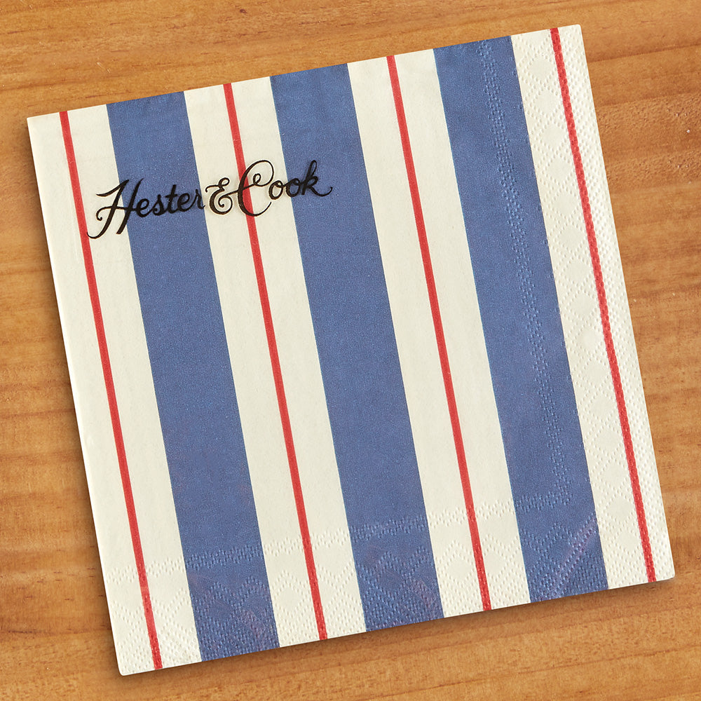 Hester & Cook Paper Napkins & Guest Towels, Navy & Red Awning Stripe