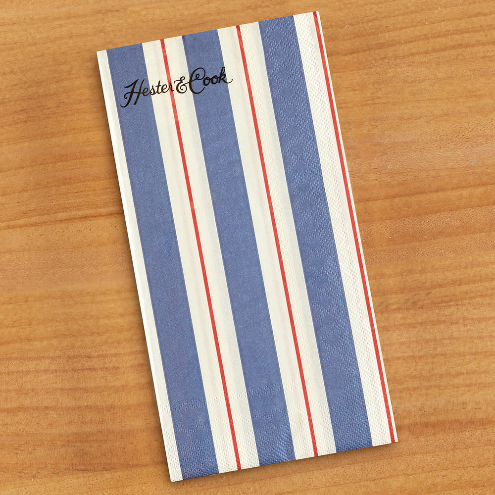 Hester & Cook Paper Napkins & Guest Towels, Navy & Red Awning Stripe