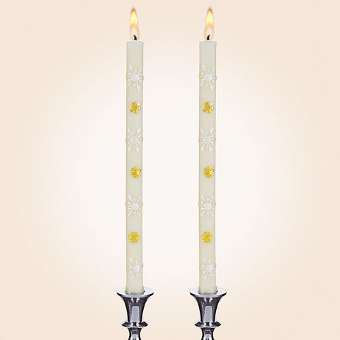 Snowflake Beeswax Taper Candles, Box of 2