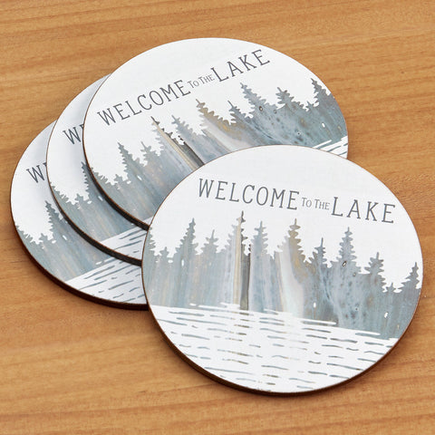 rockflowerpaper Coaster Set, Welcome to The Lake