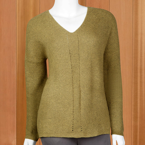Renuar Women's Angled Rib V-Neck Sweater