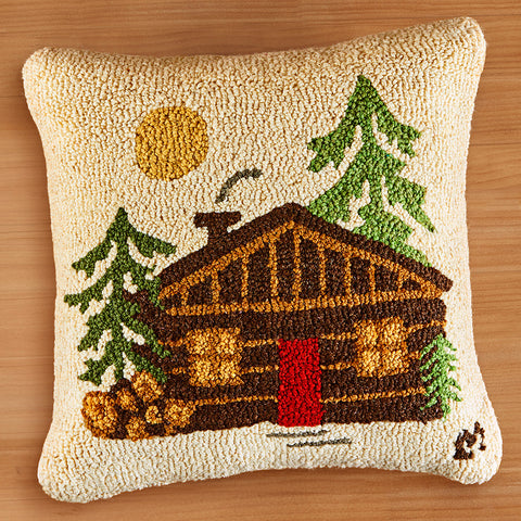 Chandler 4 Corners 18" Hooked Pillow, Cozy Little Cabin