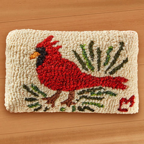 Chandler 4 Corners 12" x 8" Hooked Pillow, Cardinal