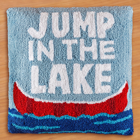 C&F Home 18" Hooked Pillow, Jump in the Lake