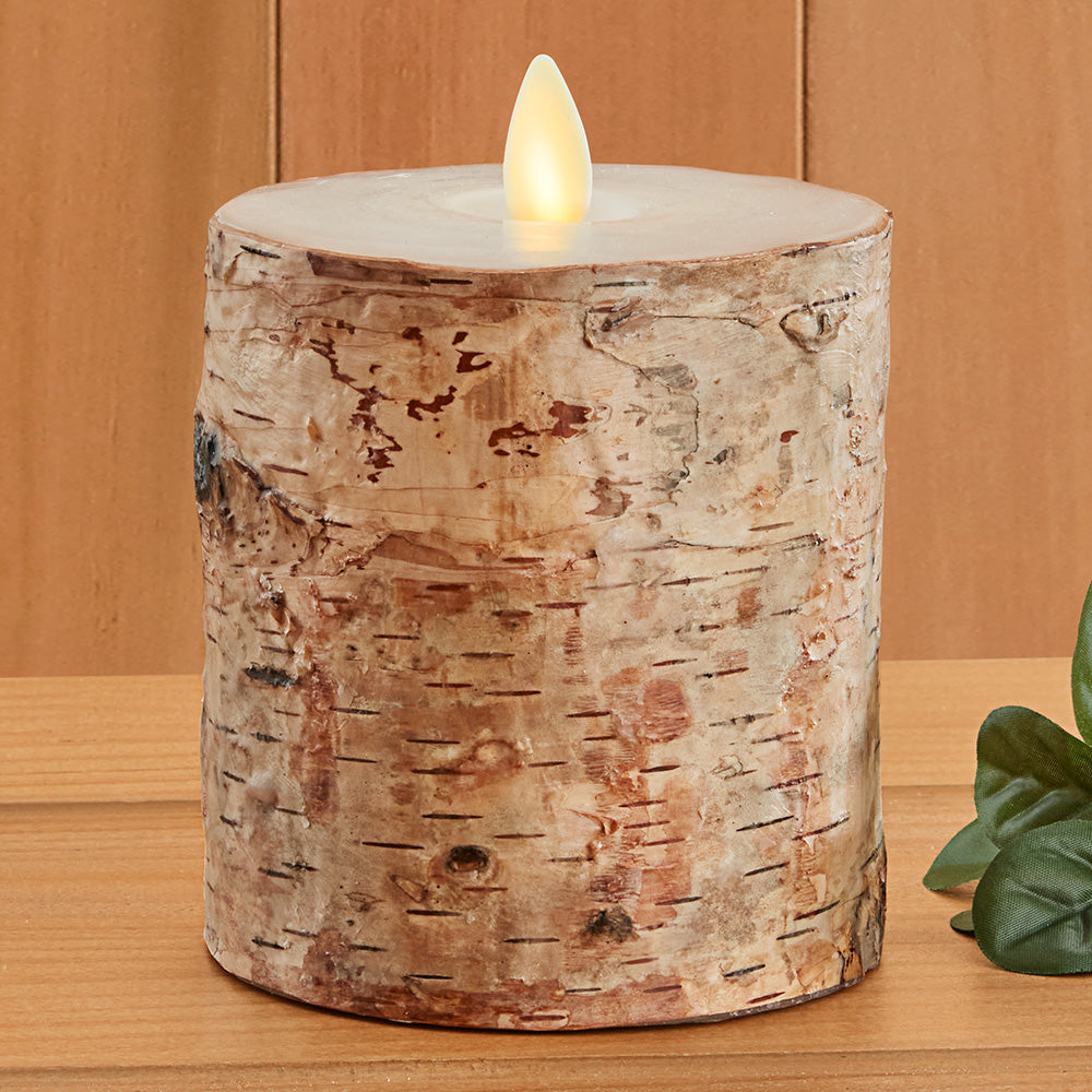 Moving Flame Unscented Flameless Pillar Candle, Birch Wood