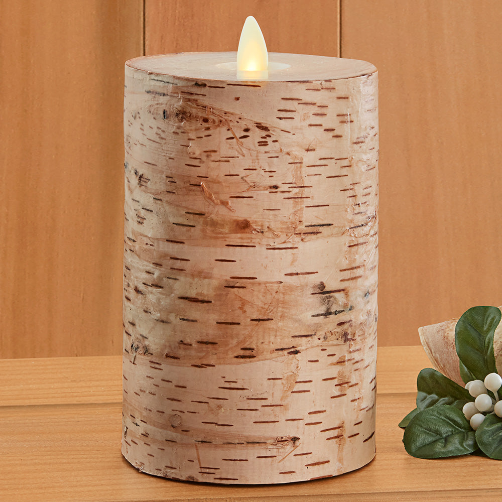 Moving Flame Unscented Flameless Pillar Candle, Birch Wood