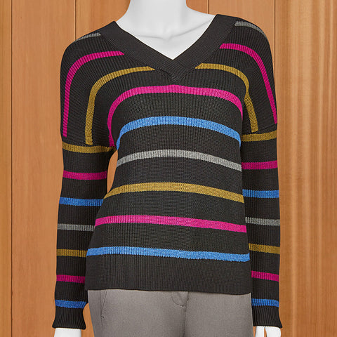 Kinross Cashmere Women's Easy Stripe V-Neck Sweater