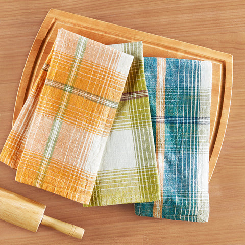 Autumn Plaid Kitchen Tea Towels, Set of 3