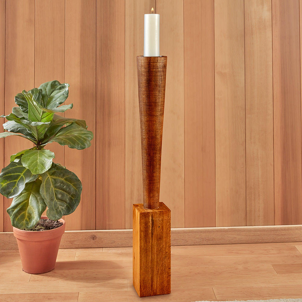 Bangou Floor Wood Pillar Candleholder