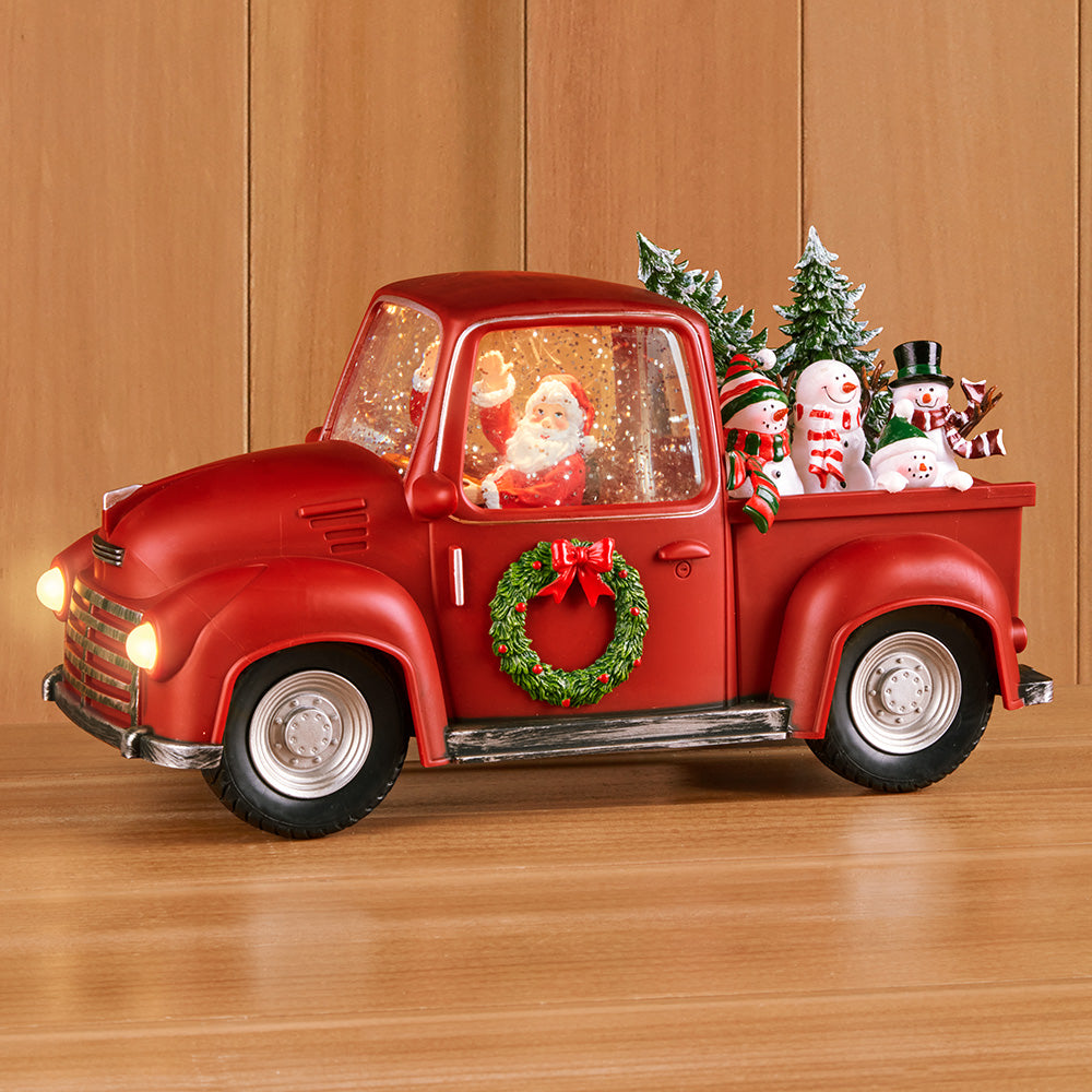 LED Snow Globe Vintage Truck – Santa Driving Snowmen