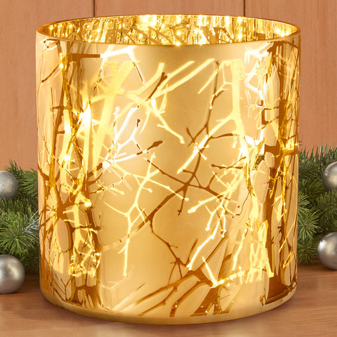 Gold Branches LED Glass Hurricane