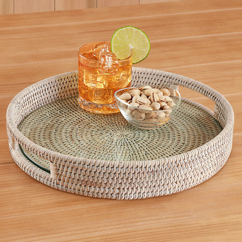 Burma Whitewashed Rattan Serving Tray