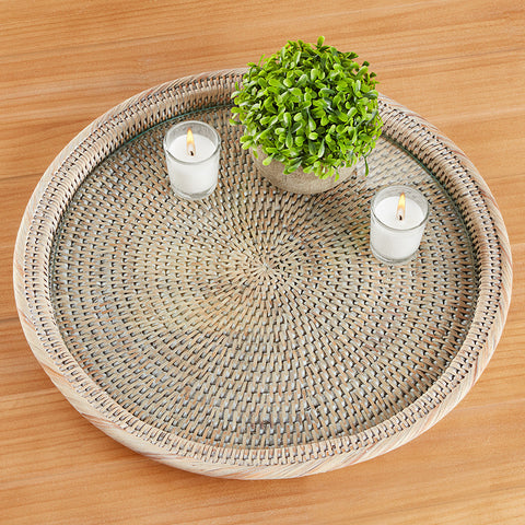 Burma Whitewashed Rattan Serving Platter