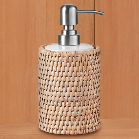 Burma Whitewashed Rattan Soap Dispenser