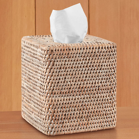 Burma Whitewashed Rattan Tissue Box Cover