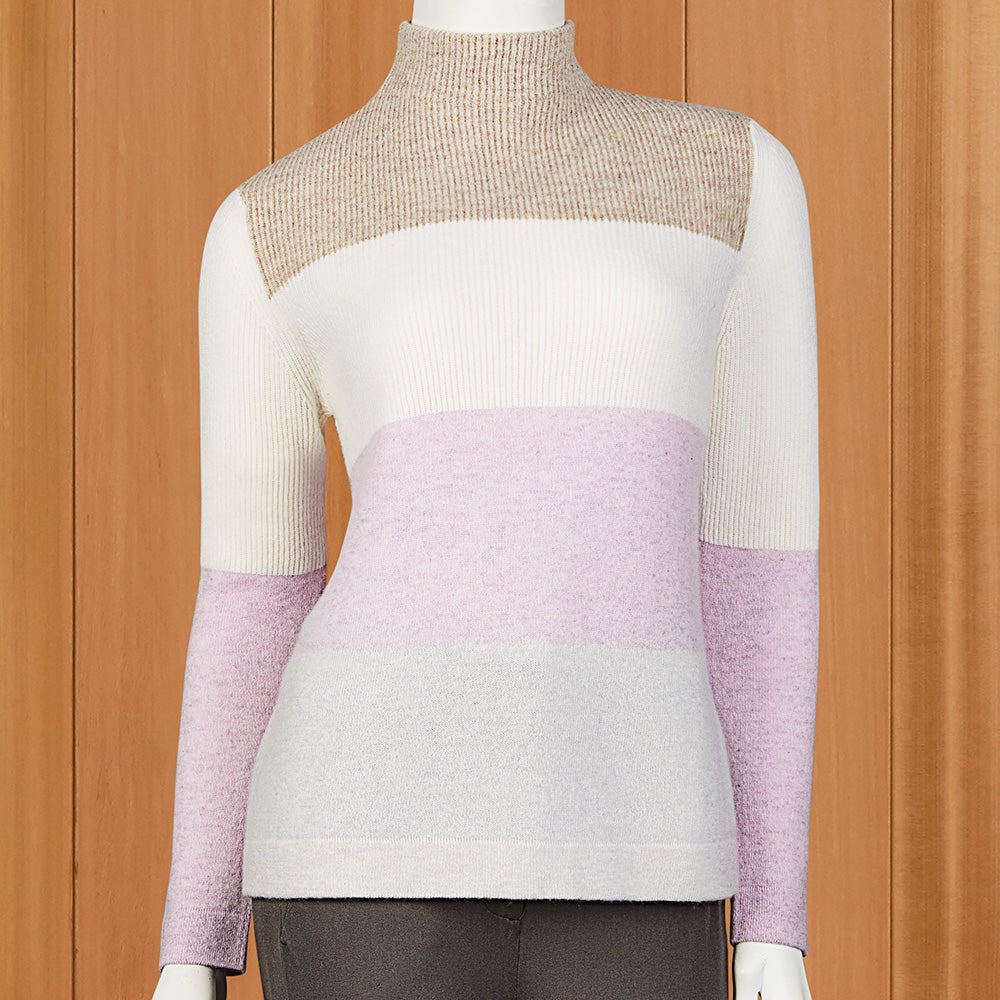 Kinross Cashmere Women's Colorblock Funnel Sweater
