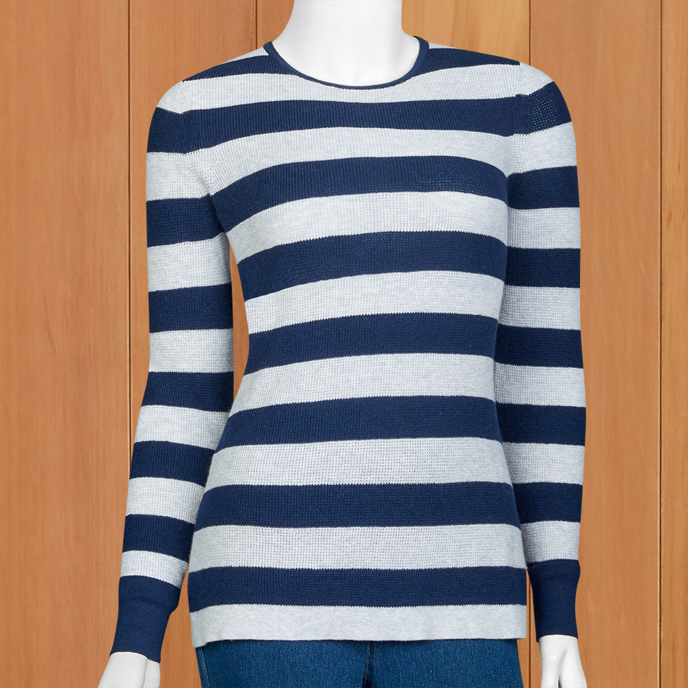 Kinross Cashmere Women's Stripe Thermal Pullover