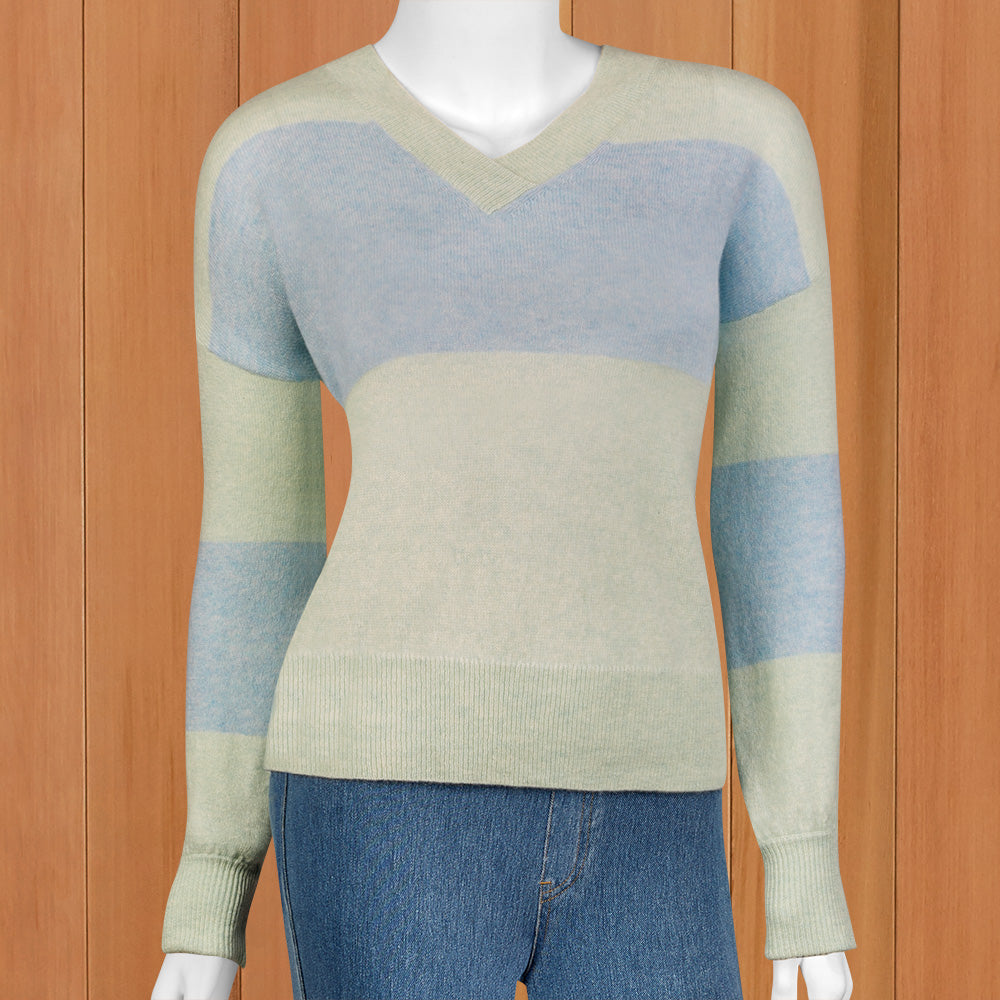 Kinross Cashmere Women's Gathered Sleeve Colorblock Sweater