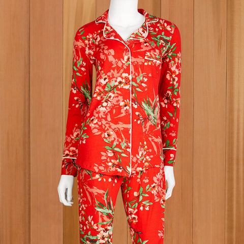 The Cat's Pajamas Women's Pima Knit Pajama Set, Cherry Quince