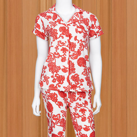 The Cat's Pajamas Women's Simple Stripe Luxe Pima Capri Pajama Set in Red