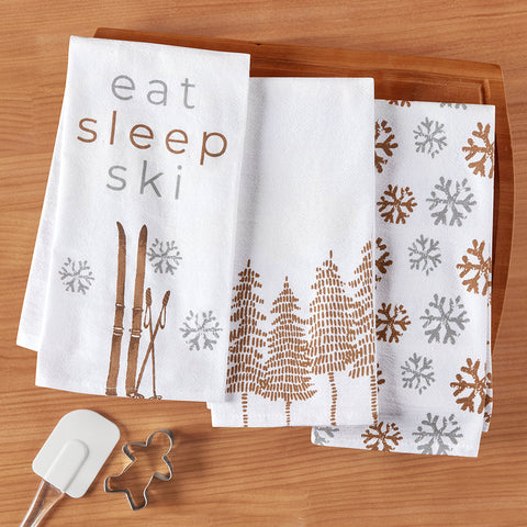 rockflowerpaper Kitchen Towel Set, Eat Sleep Ski