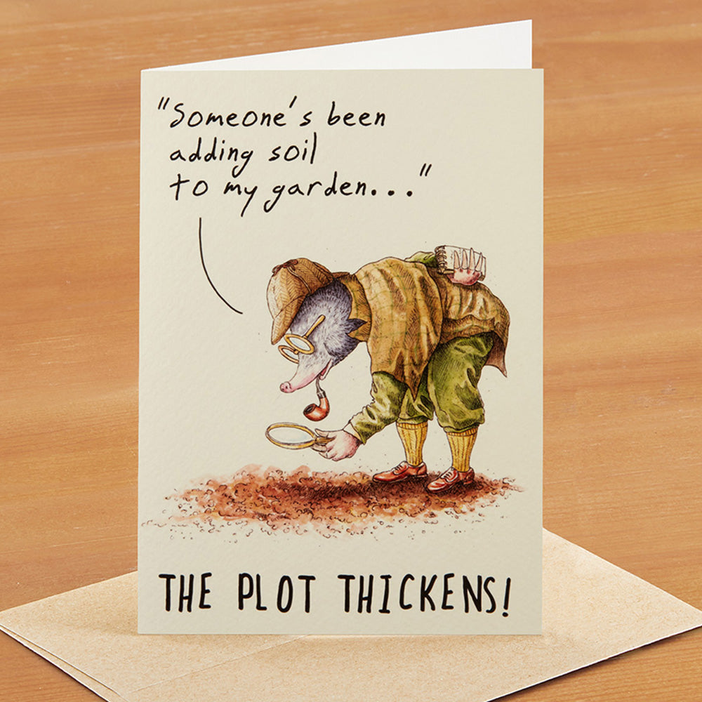 Hester & Cook Greeting Card, Gardener's Plot Thickens