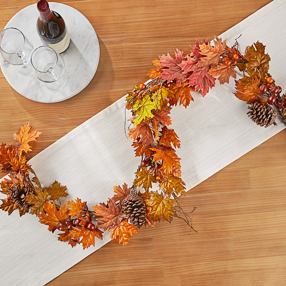Autumnal Maple Leaf Garland with Pinecones, 5'